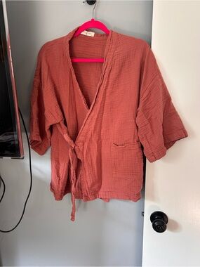 Soft Gauze Rust Tie-Front Shirt - Women's Casual Top